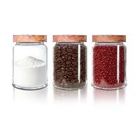 HomeyHoney Bocal en Verre Hermétique, Bocaux en Verre pour Conserves | Bonbonnières avec Couvercles en Bois, Pots en Verre avec Couvercles pour Céréales, Pâtes, Biscuits, 350 ml, Lot de 3
