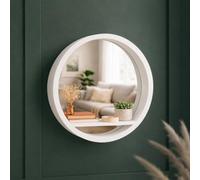 HomeZone® Étagère Murale Flottante rétro en Bois Blanc avec Miroir Rond hublot - Étagère Murale en Bois pour intérieur de Salon - Grand Cadre - Étagères Miroir de Salle de Bain, Chambre à Coucher