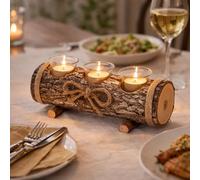 HomeZone Rustique Bûche Bougeoir Centre de Table Pièce Bougie Chauffe-Plat Décor Maison Ensemble de Bougies