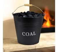 Homezone Seau à charbon de 12 litres - Seau à charbon vintage en métal noir pour cheminée et brûleur à bûches - Hod à charbon robuste résistant aux intempéries pour le stockage au coin du feu et la