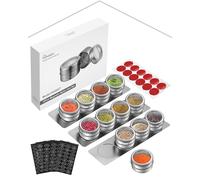 HOMGEN Pots à Épices Rangement 12 Pot à Épices Magnétique-Contenant Épices Argentés en Acier Inoxydable 100ml - Couvercle Transparent en PC - Lavable au Lave-Vaisselle