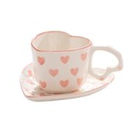 HOMGEY Ensemble de tasses à café en céramique en forme de cœur avec soucoupe, tasse à thé, tasse à petit déjeuner, assiette à dessert, 236,8 g (rose)