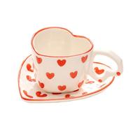 HOMGEY Ensemble de tasses à café en céramique en forme de cœur avec soucoupe, tasse à thé, tasse à petit déjeuner, assiette à dessert - 236,8 g (rouge)