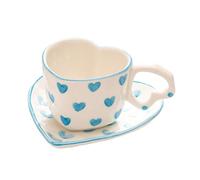 HOMGEY Ensemble de tasses à café en céramique en forme de cœur avec soucoupe, tasse à thé, tasse à petit déjeuner, assiette à dessert, 236,8 g (bleu)