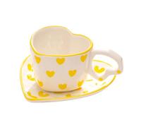 HOMGEY Ensemble de tasses à café en céramique en forme de cœur avec soucoupe, tasse à thé, tasse à petit déjeuner, assiette à dessert - 236,8 g (jaune)