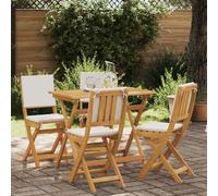 Homgoday Chaise de Bistro Extérieure en Bois d'Acacia Massif, Pliante, Coussin Amovible, Crème Blanc, 4 Places, Adulte, 110 kg