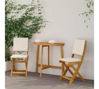 Homgoday Chaise de Bistro Extérieure en Bois d'Acacia Massif, Pliante, Coussin Amovible, Crème Blanc, 8,6 kg