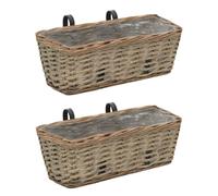 Homgoday Jardinière de Balcon 2 pièce Osier avec Doublure en PE 40 cm, Lit Surélevé de Jardin pour Cultiver Fleurs Plantes, Bac de Plantation pour Terrasse Balcon Extérieur