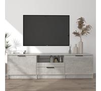 Homgoday Meuble TV gris ciment 140 x 35 x 40 cm en bois multicouche, armoire de rangement, étagères pour armoire intérieure, meubles de jardin, porte-gobelet pour salle de bain intérieure