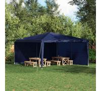 Homgoday Mur latéral de Tente de fête Bleu 400x195cm PE Acier avec fenêtres décoratives, résistant UV et Eau, pour événements extérieurs, Pack de 2
