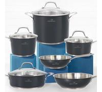 HOMICHEF batterie de cuisine en acier inoxydable sans nickel 10 pièces - Gris marine - Marmites et poêles sans nickel - Batterie de cuisine à induction non toxique