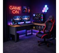 Homidea Arena Bureau de jeu en forme de L, bureau d'angle pour gamers et bureau à domicile, grand bureau d'ordinateur design moderne (chêne anthracite)