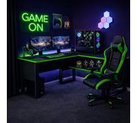 Homidea Arena Bureau de jeu en forme de L pour gamers et bureau à domicile, grand bureau d'ordinateur, design moderne (noir/vert)