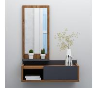 Homidea Maya Meuble de couloir suspendu - Armoire miroir - Porte-manteau mural - Garde-robe de couloir pour l'entrée avec tiroir, miroir et étagère de style moderne (noyer/anthracite)