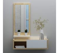 Homidea Maya Meuble de couloir suspendu - Armoire miroir - Porte-manteau mural - Garde-robe de couloir pour l'entrée avec tiroir, miroir et étagère de style moderne (chêne/blanc)