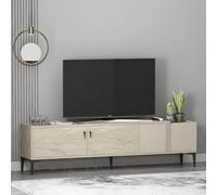 Homidea Modena Meuble TV bas de 180 cm avec portes et espace de rangement, meuble TV au design scandinave pour salon (beige travertin)