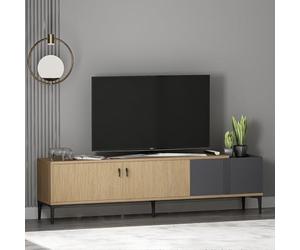 Homidea Modena - Meuble TV bas de 180 cm avec portes et espace de rangement - Meuble TV au design scandinave - Pour salon (chêne clair - anthracite)