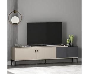 HOMIDEA Modena - Meuble TV bas de 180 cm avec portes et espace de rangement - Meuble TV au design scandinave pour salon (Beige et Anthracite)