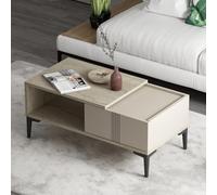HOMIDEA Modena - Table basse de salon, 90 cm, avec compartiment de rangement, design scandinave moderne, avec compartiment de rangement, table basse rectangulaire pour salon (table basse en travertin)