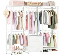 Homieasy Dressing Ouvert Avec 3 Tiroirs, Penderie Modulable En L | Cadre En Métal Et Bois, Charge Jusqu'à 450 Kg, Pour Chambre, Entrée Ou Dressing