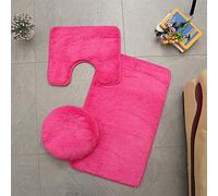 Homieco Tapis de Salle de Bains Couleur Pure 3Pcs Bath Mat Absorbant Doux Antidérapant Tapis & Couvercle Toilette Couvercle Set Lavable (Rose)