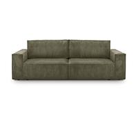 HOMIFAB Canapé Convertible 3 Places Harper Velours Côtelé Vert Kaki 237x101x85 cm Coffre Rangement