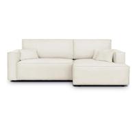 HOMIFAB Canapé d'angle à Droite Convertible 3 Places Asti Tissu Bou eige 234x145x82 cm Coffre Rangement