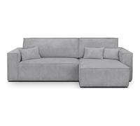 HOMIFAB Canapé d'angle Convertible Réversible 4 Places Livia Velours Côtelé Gris Clair 240x145x82 cm Coffre Rangement
