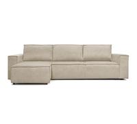 HOMIFAB Canapé d'angle Convertible Réversible 5 Places Harper Tissu Chenille Beige Foncé 300x154x84 cm Coffre Rangement