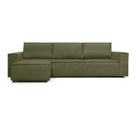 HOMIFAB Canapé d'angle Convertible Réversible 5 Places Harper Tissu Chenille Vert Olive 300x154x84 cm Coffre Rangement