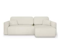 HOMIFAB Canapé d'angle Réversible Convertible 4 Places Davis Tissu Écru 240x145x82 cm Coffre Rangement