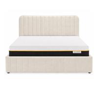 HOMIFAB Ensemble Lit Coffre Adulte 140x190cm avec tête de lit en Tissu bou eige - Ava + Matelas mémoire de Forme - Dual Confort