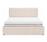 HOMIFAB Ensemble Lit Coffre Adulte 140x190cm avec tête de lit en Tissu bouclé Beige - Ava + Matelas Ressorts ensachés - Spring Elite