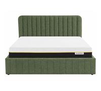 HOMIFAB Ensemble Lit Coffre Adulte 140x190cm avec tête de lit en Tissu bouclé Vert - Ava + Matelas mémoire de Forme - Dual Confort