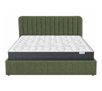 HOMIFAB Ensemble Lit Coffre Adulte 140x190cm avec tête de lit en Tissu bouclé Vert - Ava + Matelas mémoire de Forme - Memo HR