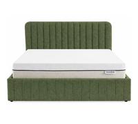HOMIFAB Ensemble Lit Coffre Adulte 140x190cm avec tête de lit en Tissu bouclé Vert - Ava + Matelas Ressorts ensachés - Spring Elite
