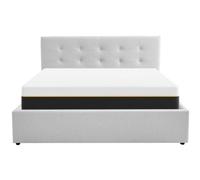 HOMIFAB Ensemble Lit Coffre Adulte 140x190cm avec tête de lit en Tissu Gris - Tina + Matelas mémoire de Forme - Dual Confort