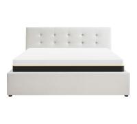 HOMIFAB Ensemble Lit Coffre Adulte 140x190cm avec tête de lit en Velours Beige - Tina + Matelas mémoire de Forme - Dual Confort