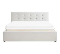 HOMIFAB Ensemble Lit Coffre Adulte 140x190cm avec tête de lit en Velours Beige - Tina + Matelas Ressorts ensachés - Spring Elite