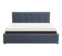 HOMIFAB Ensemble Lit Coffre Adulte 140x190cm avec tête de lit en Velours Gris foncé - Tina + Matelas mémoire de Forme - Dual Confort