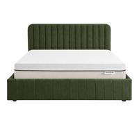 HOMIFAB Ensemble Lit Coffre Adulte 140x190cm avec tête de lit en Velours Vert Kaki - Ava + Matelas Ressorts ensachés - Spring Elite