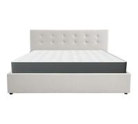 HOMIFAB Ensemble Lit Coffre Adulte 180x200cm avec tête de lit en Tissu Beige - Tina + Matelas mémoire de Forme - Memo HR