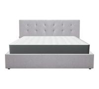 HOMIFAB Ensemble Lit Coffre Adulte 180x200cm avec tête de lit en Tissu Gris - Tina + Matelas mémoire de Forme - Memo HR