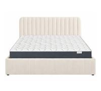 HOMIFAB Ensemble Lit Coffre Adulte 180x200cm avec tête de lit en Velours Beige - Ava + Matelas mémoire de Forme - Memo HR
