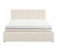 HOMIFAB Ensemble Lit Coffre Adulte 180x200cm avec tête de lit en Velours Beige - Ava + Matelas Ressorts ensachés - Spring Elite
