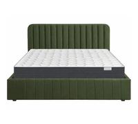HOMIFAB Ensemble Lit Coffre Adulte 180x200cm avec tête de lit en Velours Vert Kaki - Ava + Matelas mémoire de Forme - Memo HR