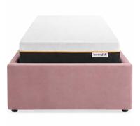 HOMIFAB Ensemble Lit Coffre Adulte 90x190cm en Velours Rose avec sommier - Handy + Matelas mémoire de Forme - Dual Confort