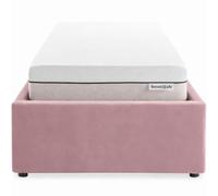 HOMIFAB Ensemble Lit Coffre Adulte 90x190cm en Velours Rose avec sommier - Handy + Matelas Ressorts ensachés - Spring Elite
