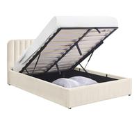 HOMIFAB Lit Coffre Adulte 140x190 cm avec tête de lit capitonnée en Tissu bouclé Beige - Ava