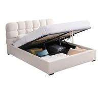 HOMIFAB Lit Coffre Adulte 160x200 cm avec sommier et tête de lit capitonnée en Velours Beige - Lola